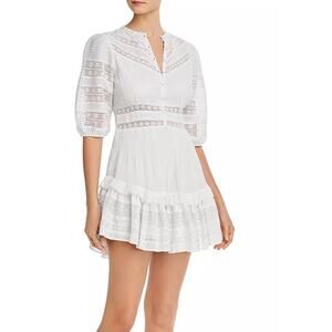 Saylor Women’s Sz S Batsheva Short-Sleeve Cotton Ruffle Mini Dress White Summer